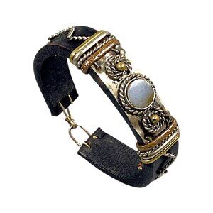 Leather Cuff Bracelet S/M Agate Western Ranch Rodeo Rustic Biker Boho Jewelry